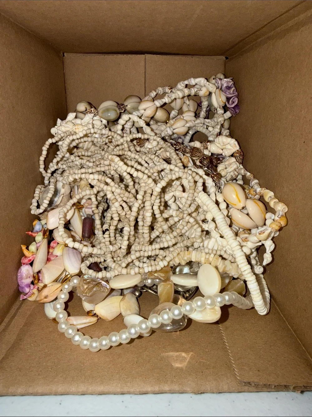 Natural Shell and Bead Multi-Strand Necklace - Cream - Picture 1 of 3